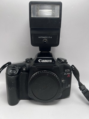 Canon EOS Elan 7e 35mm SLR Film Camera Body Only With Flash And Strap UNTESTED