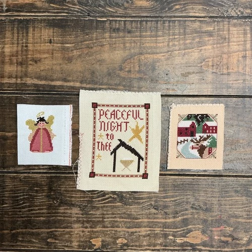 Lot Of 3 Counted Cross Stitch Pieces Christmas Themed Angel Reindeer Nativity