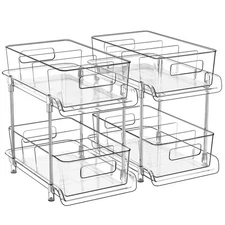 2-Tier Bathroom Organizer with Dividers, Clear Under Sink and Pull-Out Cabine...