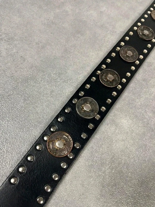 Ceinture cuir noir vintage archive Uncle Sam rivets pièces monnaies Américaines - Photo 4/4