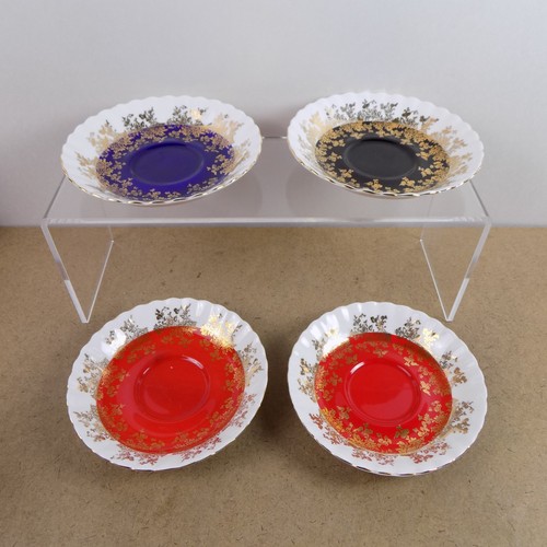 4 Royal Albert Regal Series Cups & Saucers England Bone China Red Blue & Black - Picture 2 of 12