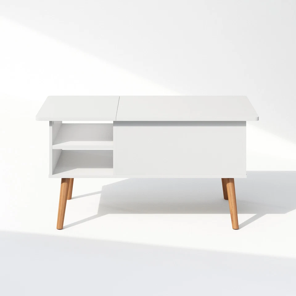 Furinno Jensen Wooden Leg Lift Top Coffee Table With Hidden Solid White - Image 3 of 4