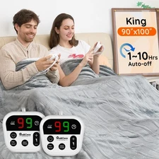 Electric Blanket King -90"x100" Dual Control Flannel Heated Blanket, 10 Heat ...