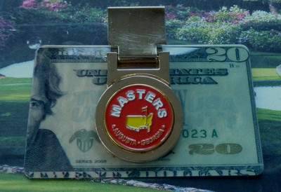 The Masters 25/26 Style Logo Red Spring Loaded Money Clip - Gold Plated Clip