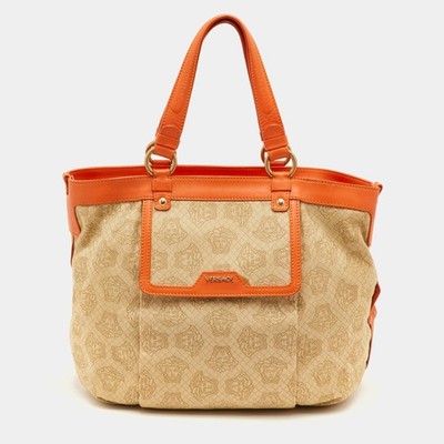 Versace Medusa Beige Canvas and Leather Tote