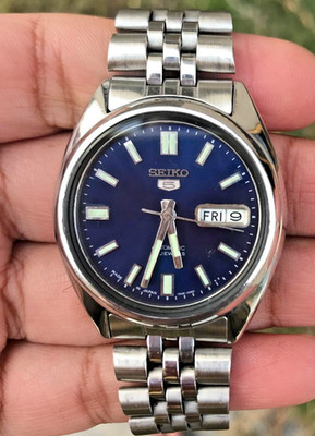 Seiko 5 Blue Dial Automatic Men's Wrist Watch Japan Made Rare Vintage