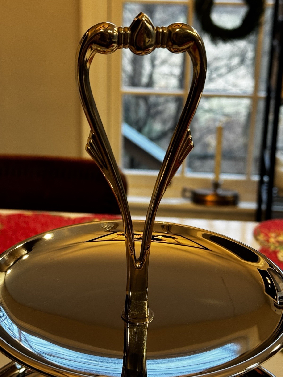 Three Tiered Kromex Vintage Serving Dish USA 2 Tone Silver & Gold W/ Base 1960s