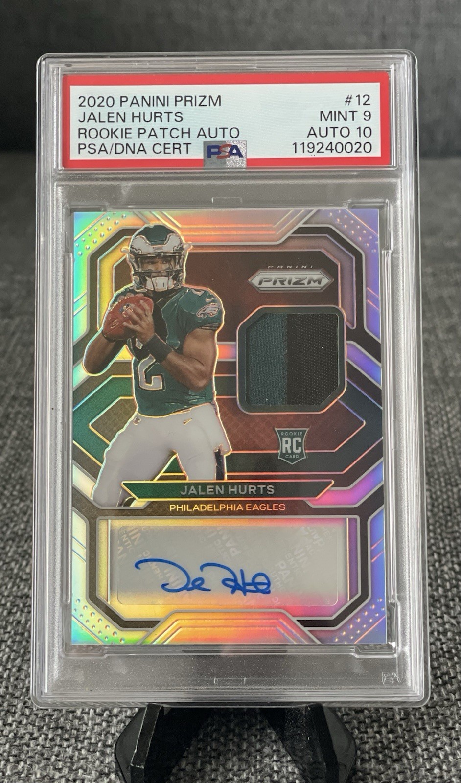 2020 Prizm JALEN HURTS #12 RPA Rookie Patch Auto /99 PSA9 Auto10🔥📈 PHI Eagles