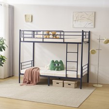 New Metal Bunk Bed with Trundle Twin-Over-Twin for Kids Child Bedroom Bed Frames