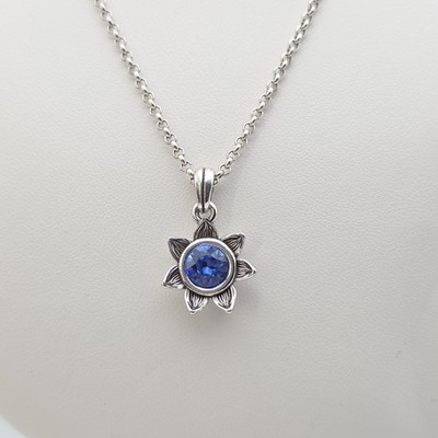 New! BRIGHTON 'Ever Bloom' Sunflower Necklace Sapphire Crystal Silver Plate 19''