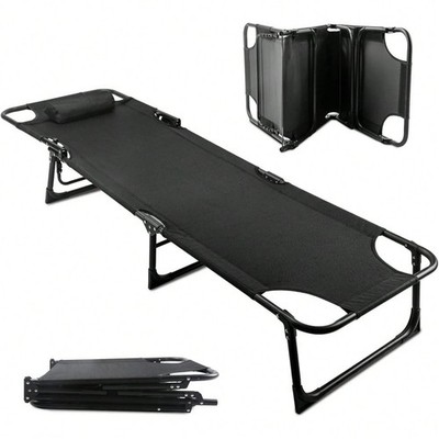 Folding Camping  Bed With Thick Pad Adjustable Heavy Duty Portable 70 Inch