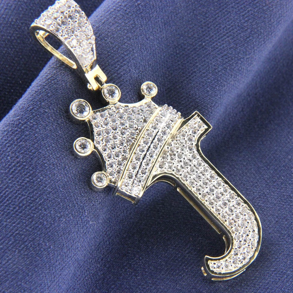 1 kt runder simulierter Diamant Initiale "J" Königskrone Anhänger 14 kt... - Bild 2 von 4