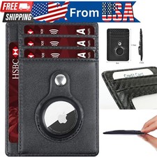 Rfid Blocking Leather, Slim Card Holder, Protective Wallet Case For Apple Airtag