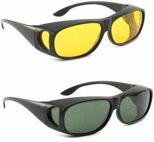 2 Pairs HD Day Night Vision Wraparound Sunglasses Men Driving Fits Over Glasses