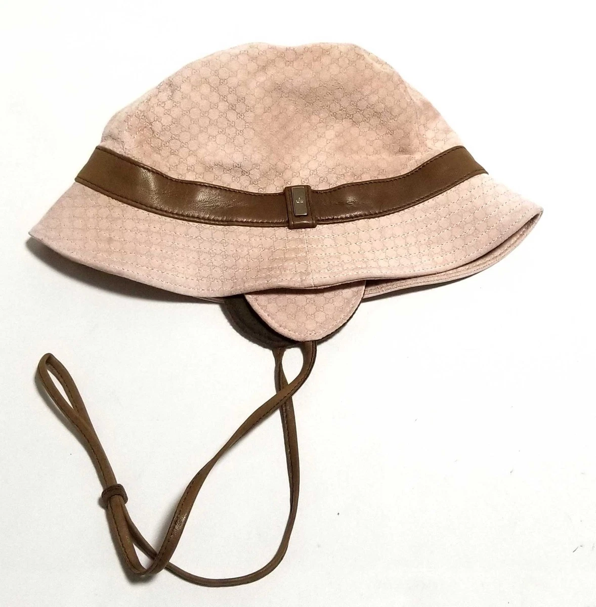 GUCCI Children's Kids Bucket Hat GG Pattern Pink Suede Size