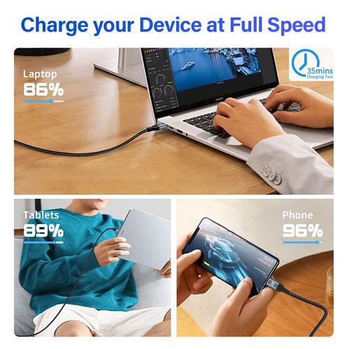 240w 90 Degree Angled PD USB Type C to USB-C Fast Charging Charger Date Cable - Picture 9 of 15