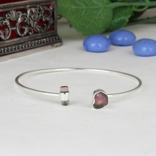 Bio Tourmaline Sleek Bangle, Adjustable Cuff, 925 Silver Gemstone Bracelets