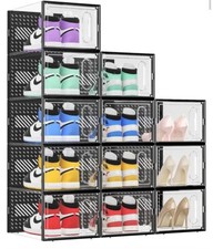 12pcs Stackable Shoe Storage Box Durable Plastic Sneaker Display Case Organizer