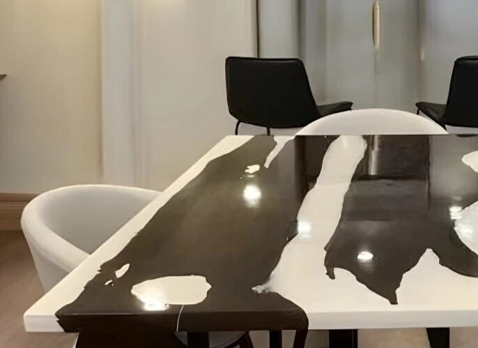 Black Walnut and White Epoxy Resin Luxury Table Top | Custom Handmade Dining Tab - Image 3 of 4
