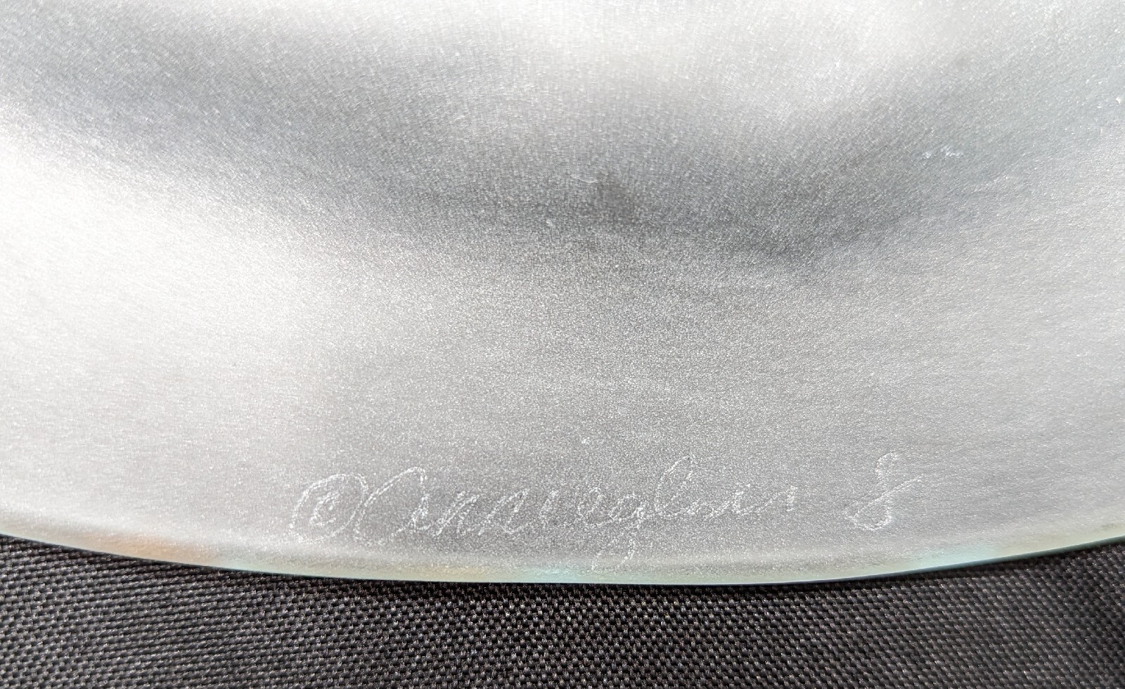 Annie Glass Frosted Freeform Platter Tray 12.5 in Gold Accent Signed Beach Ocean