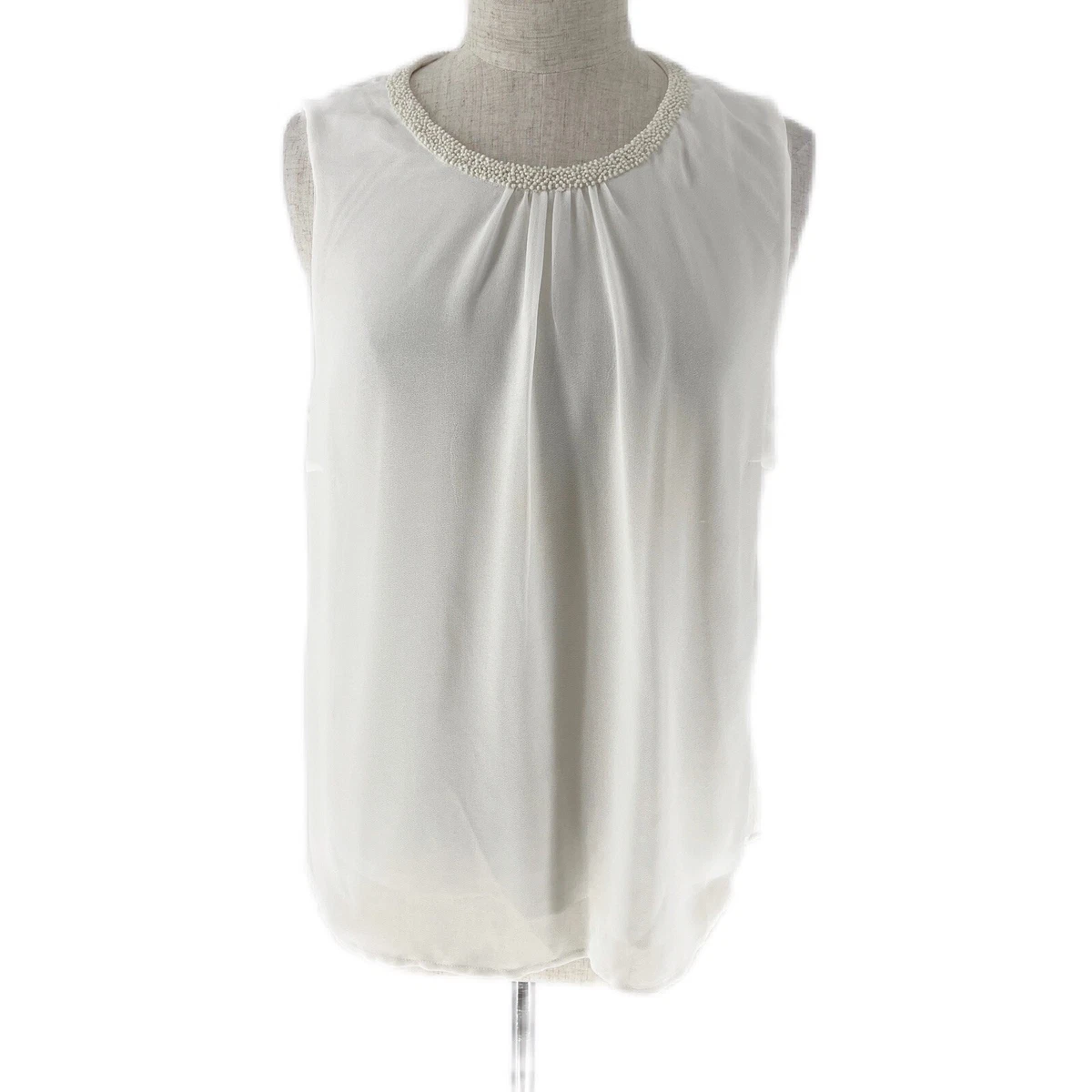 Vero Moda Top NEW Size XL (Fit L) White Sleeveless Beaded Neckline