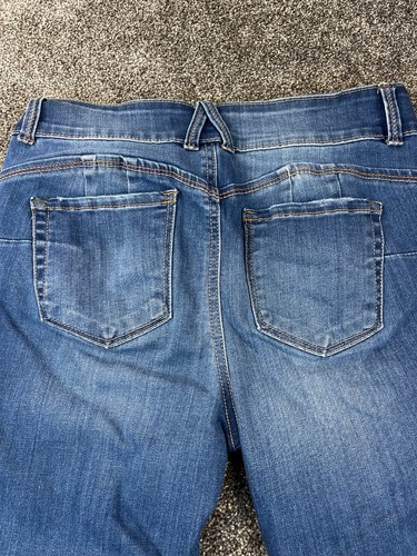 Jeans ajustados de cera talla 7/28 Butt I Love You lavado oscuro desgastado elástico azul - Imagen 17 de 18