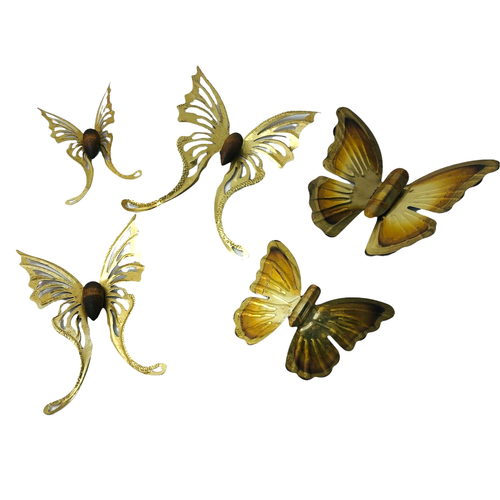 5 Vintage HOMCO Flying Brass Butterflies Wall Decor Home Interiors MCM Retro