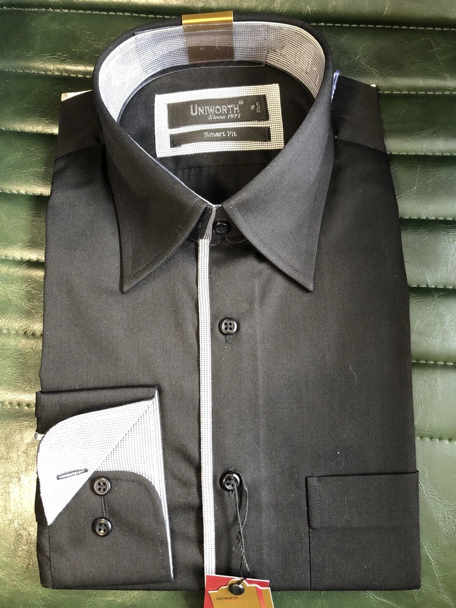 UNIWORTH Designer Black Shirt with Long Sleeves Check Detailing