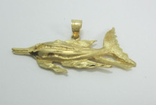 STUNNING UNISEX 14K YELLOW GOLD TEXTURED FISH 3/4" PENDANT 3.2G