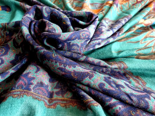 Richel paris vintage women wool stole scarf shawl with bird print large size - Picture 6 of 24
