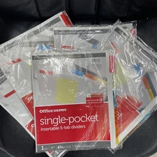 (5) Office Depot Single Pocket Insertable 5-tab Dividers Single Pocket S2