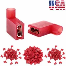 50pcs Red 22-18AWG 1/4" 90° Right Flag Wire Female Spade Terminal Connector CS