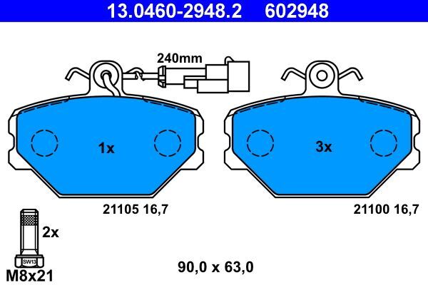 ATE 13.0460-2948.2 Bremsbelagsatz, Scheibenbremse FüR Fiat Lancia-image