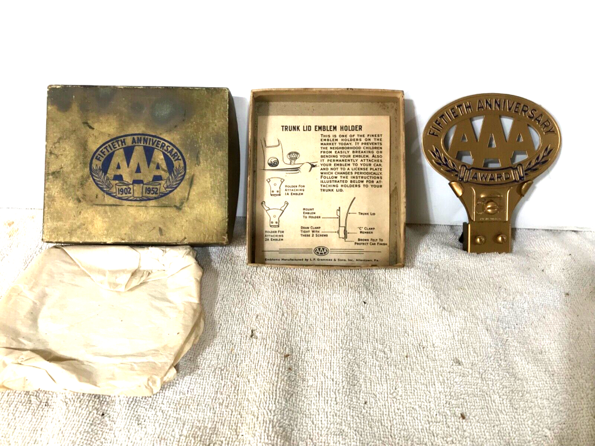 Vintage 1952 AAA 50th Anniversary Award License Plate Emblem 