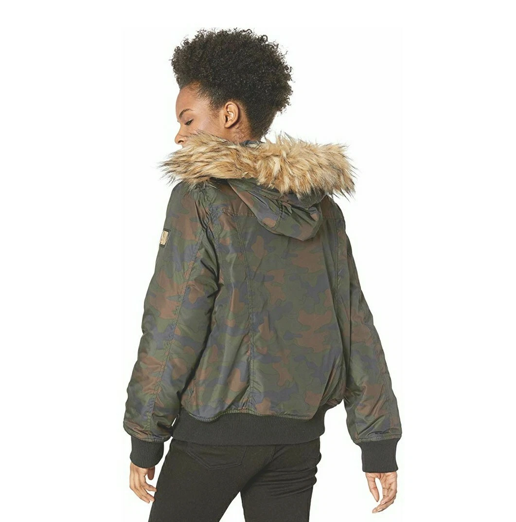 Women's Rocawear Bomber Jacket Faux Fur Camo OLR472H Size Large MSRP $119  192334178378 | eBay