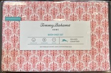 Tommy Bahama Coral COASTAL BATIK Queen Cotton Percale Sheet Set New