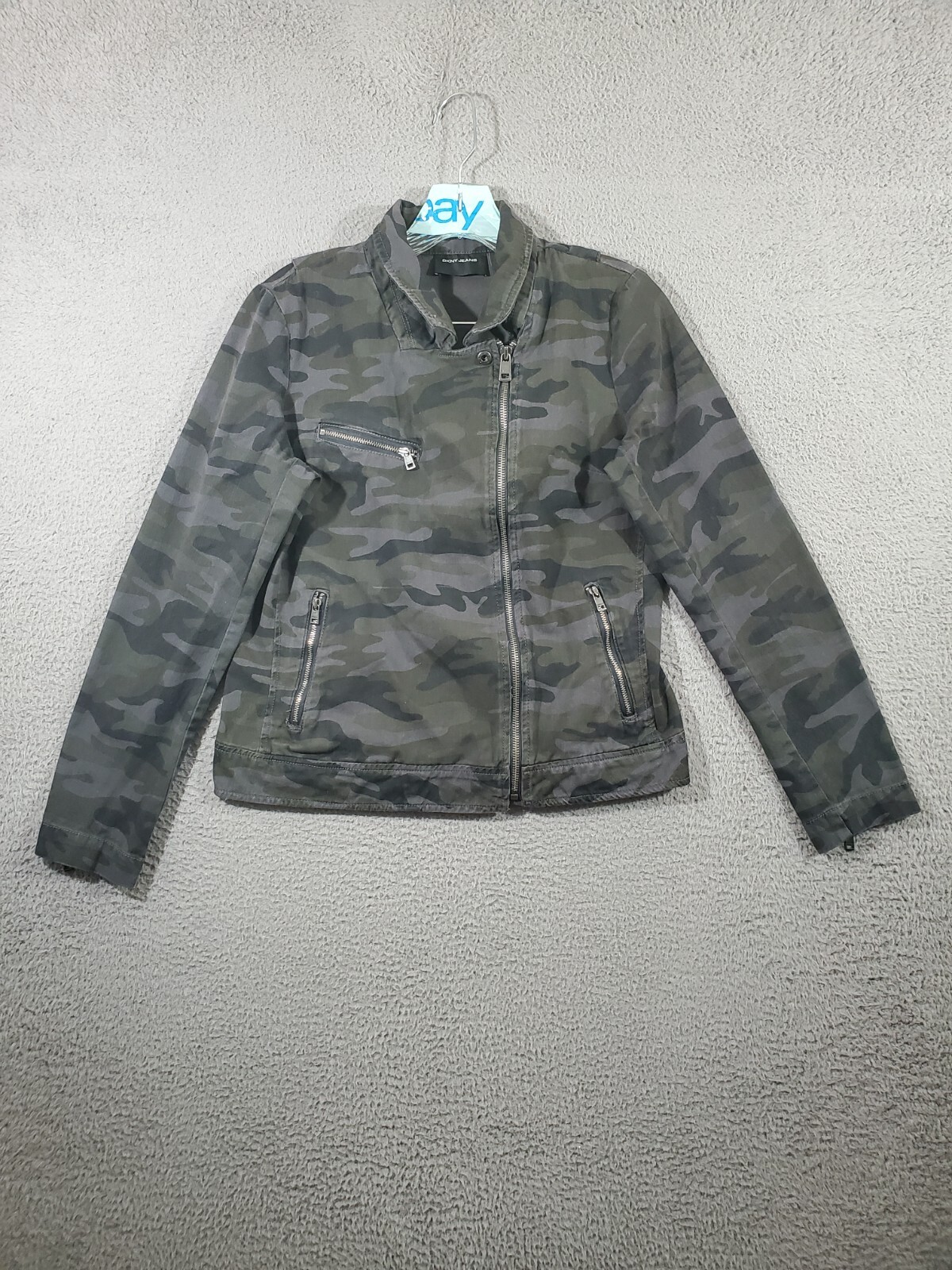 DKNY Denim Jacket Womens Medium Gray Camouflage Full Zip Off