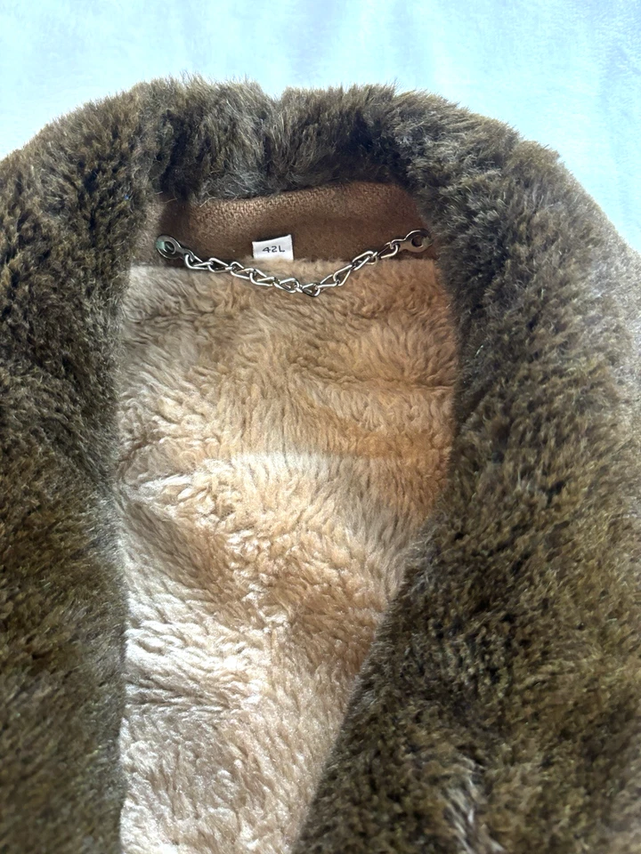 brown Vintage 70s western heavy wool sherpa lined over car coat faux fur 42 L - Image 4 of 4
