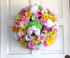 Bunny Butt Mesh Wreath, 22” Easter Spring Flower Door Décor, Green
