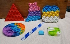 Lot of 7 Assorted  Multicolored Pop It Fidget Sensory Toys
