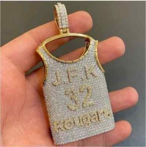 Authentic Real Moissanite Custom Letter Flooded Basket Ball Tshirt 14k Yellow Gold Plated
