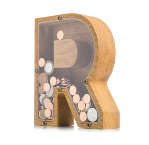 Montessori Wooden Toy Piggy Bank Letter R For Adult Boy Girl Tip Jar Money Box
