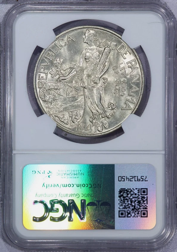 :1947 1-BALBOA PANAMA NEAR CHOICE BU NGC MS 62 RARITY R3 LOW POP HIGHEST GRADES - Image 2 of 4