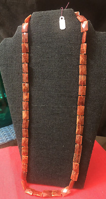 32'' HAND-KNOTTED FIRE AGATE NECKLACE. Flat, Rectangular Faceted Beads