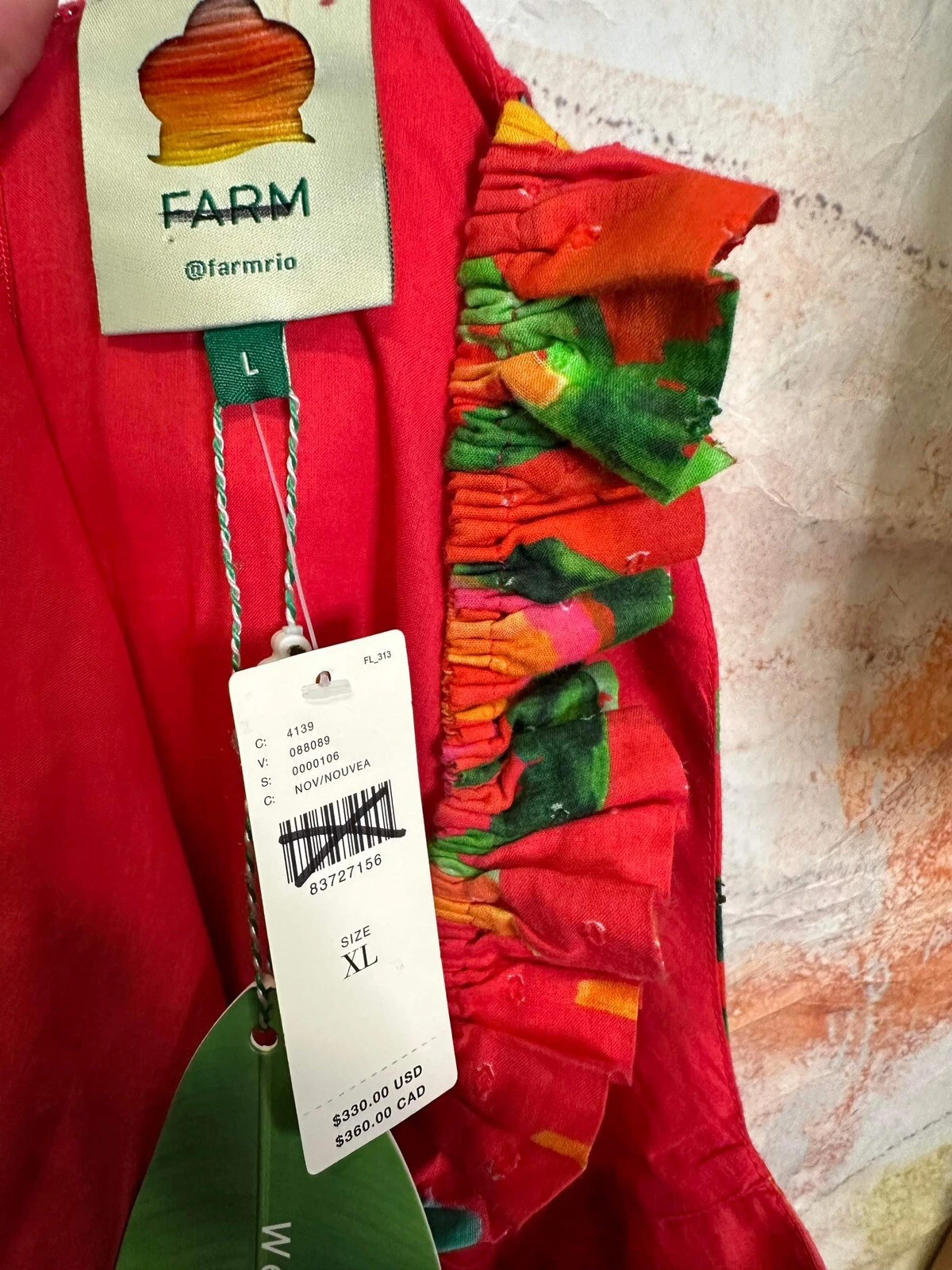 PALM ANGELS Abito Anthropologie Farm Rio Ipanema rosso midi taglia XL