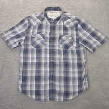 Levi's Authentic Jeanswear Shirt Mens XL Pearl Snap Western Plaid Blue Cowboy