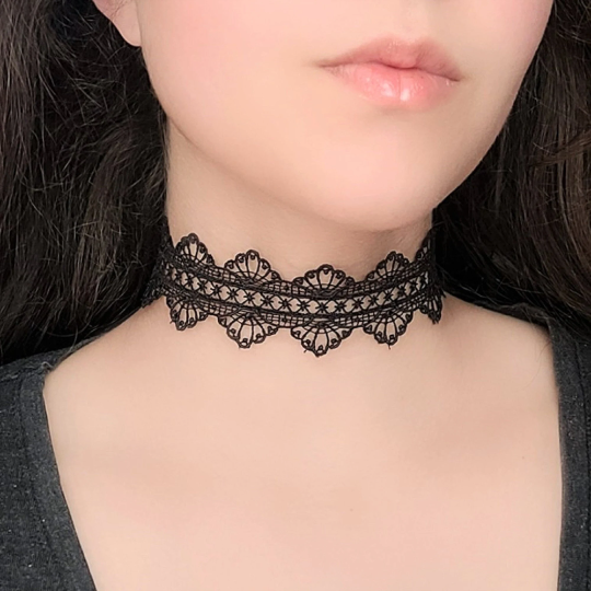 Wide Black Choker Dainty Scalloped Lace Gothic Victorian Necklace Goth  Jewelry