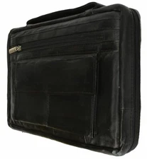 New Medium Black Genuine Leather Bible/Book Cover Case Zippered Organizer