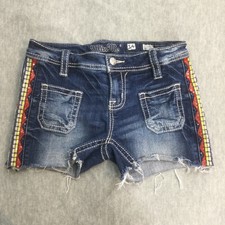 Miss Me Denim Jean Shorts Girls 14 Cut Off Cutoff Sequin Tribal Side Stripe