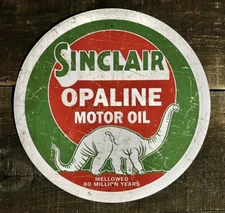 Sinclair Opaline Gasoline 11.5” Diameter Circular Tin Metal Sign